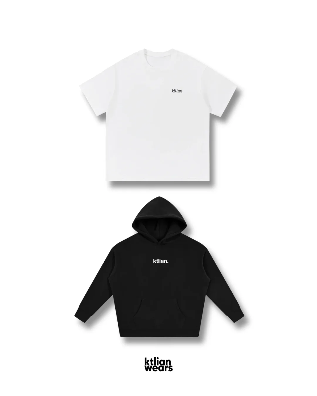 Ktlian embroidered T-shirt in white and ktlian. hoodie in black